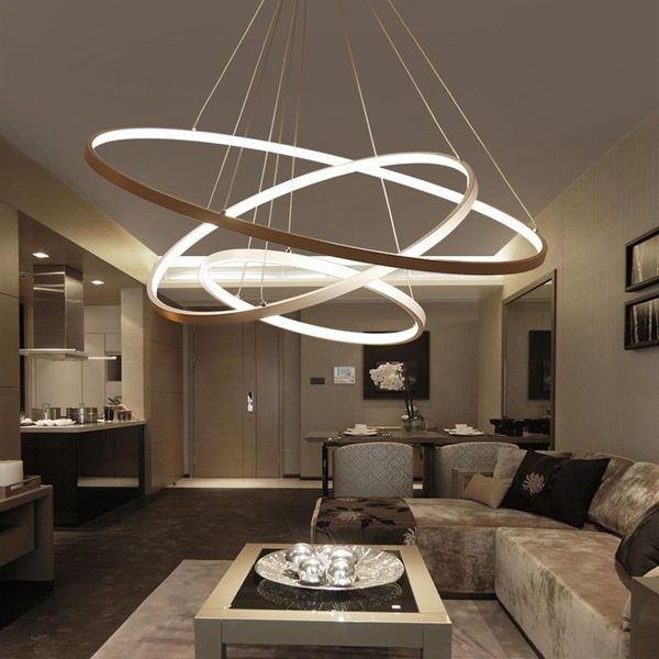 Luminária pendente moderna, 60cm, 80cm, 100cm, para sala de estar, sala de jantar, anéis circulares, corpo de alumínio acrílico, luminária de teto led, 275p