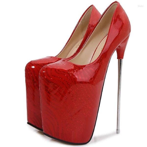 Sapatos de vestido sexy ultra salto alto stripper festa mulher luxo 22cm metal vermelho salto plataforma bombas feminino fetiche tamanho grande 50