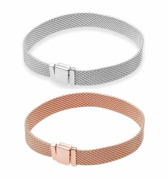 Women Mens Mesh Bracelet with Original Box for 925 Sterling Silver Rose Gold Strap style Charms Bracelet Wedding Party Gift Jewelry Set3629401