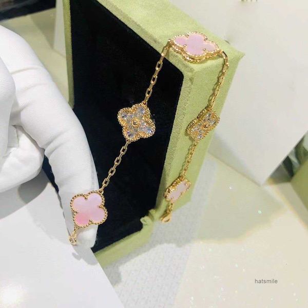 Bracciale Van Clover Designer Gioielli Bracciali in oro rosa per donna Bracciale con ciondolo a quattro foglie in argento di lusso con scatola Ut95