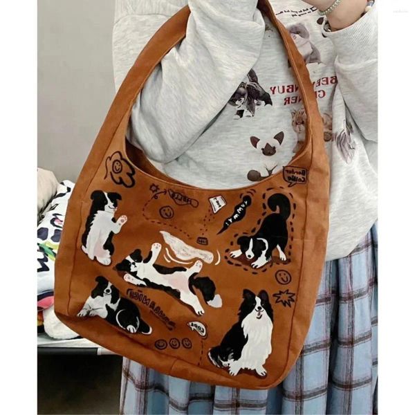 BASSE DAVERE Haex Fashion Maillard Women's Bag 2024 Trend Kawaii Cartoon Dog Stampa canavs Grande capacità Crossbody Bolsas