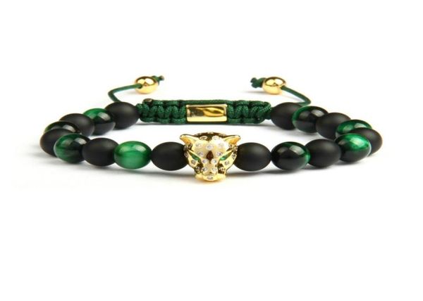 Braccialetti da uomo Panther Cz intero 8mm agata naturale opaca verde occhio di tigre pietra leopardo macramè gioielli3678379