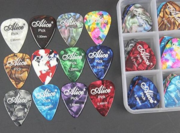 Alice Celluloid Akustik-E-Gitarren-Picks, Plektrum, verschiedene Farben, 046 071 081 096 120, 150 mm, Hartschalenetui2379246