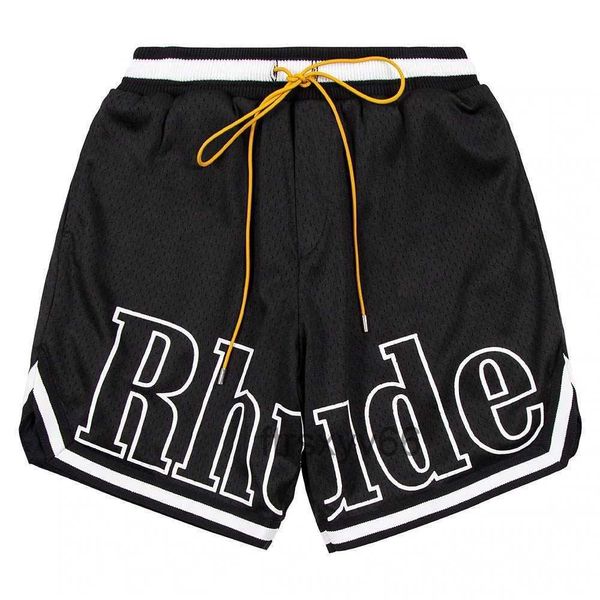 Designer-Shorts Rhude Herren Capsule Sommer Strandhose Mesh-Material Atmungsaktiv Schweiß Lose Fitness Basketball Herren Kurz Schwarz QML9