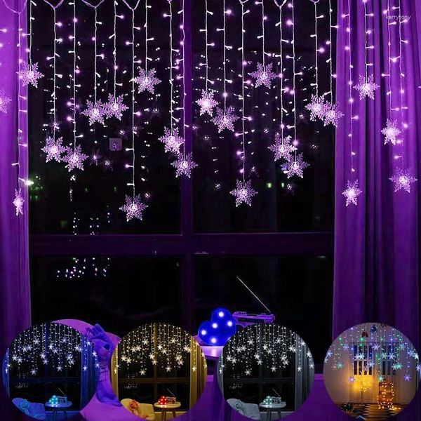 Stringhe Decorazione annuale per interni ed esterni Tenda a LED Fiocco di neve Luci a corda Illuminazione a onda Decorazioni natalizie per feste