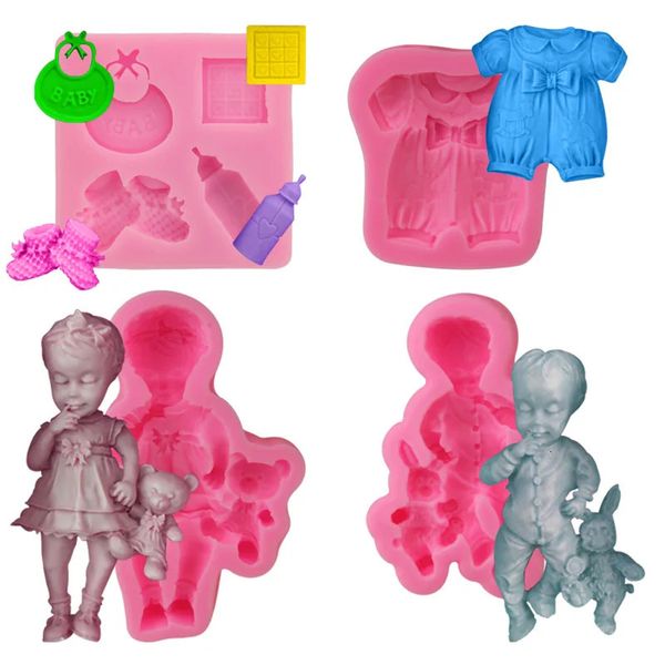 Moldes de cozimento 3D meninos e meninas roupas de bebê silicone fondant molde diy garrafa bolo ferramentas de decoração artesanal argila epóxi 231213