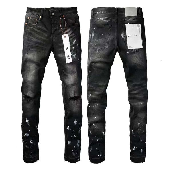 Purple Fashion Men High Street Do Old Paint Point Knee Hole Stretch Slim Pants Jeans Moda 9002