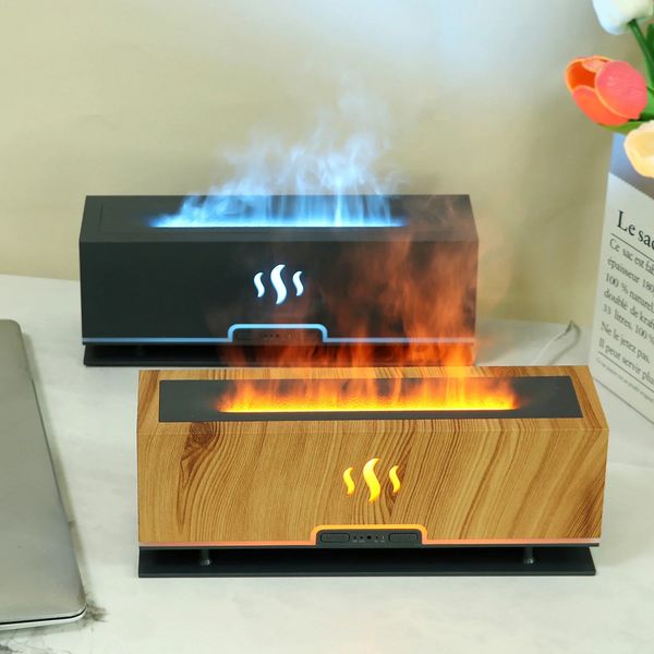 Diffusoren für ätherische Öle, Diffusor für ätherische Öle mit Holzmaserung, Ultraschall-Aroma-Luftbefeuchter mit blauem Flammen-LED-Licht, Aromatherapie-Diffusor für Zuhause, Zimmer, 231213