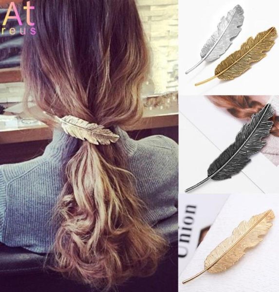 Haarspangen Neue Feder-Stil Pins Vintage Bronze Farbe Frühling Haarspangen Metall Haar tragen Frauen Schmuck8335395