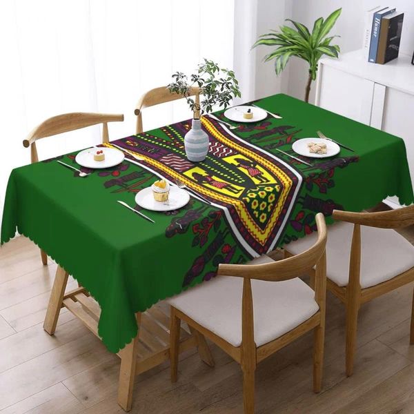 Toalha de mesa inspirada em painel iki, protetor de impressão verde africana, retangular, decoração vintage, casa, jantar, capa gráfica