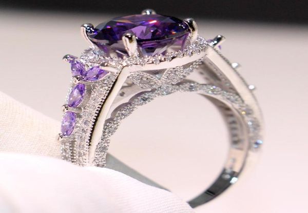 Victoria Wieck Joias de luxo 925 prata esterlina corte redondo ametista cz diamante pedras preciosas novas mulheres casamento anel de banda corwn para lo4993533