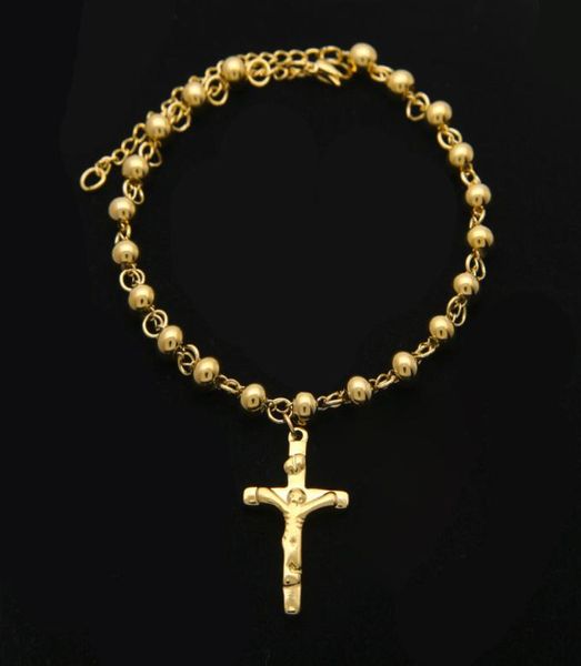 Bracciale con ciondolo rosario religioso in acciaio inossidabile placcato oro 6mm/8mm con perline per uomo donna 8.261020805