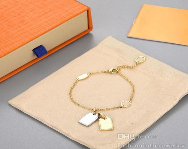 Collar de lujo Joyería de diseñador Gargantilla Regalo de moda Oro Platino doble tarjeta cuadrada colgante collares y pulsera conjunto para mujer 1694814