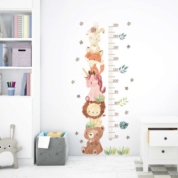 Aquarell Tier Bär Löwe Hase Höhenruller Wandaufkleber Kinder wachsen Uo Diagramm Wandaufkleber für Kinderzimmer Baby Kinderzimmer Zimmer PVC
