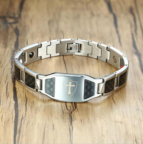 Aço inoxidável pulseiras de fibra carbono homem cavaleiros templários em cor tira relógio marcas magnética saúde thready pulseira men5028849