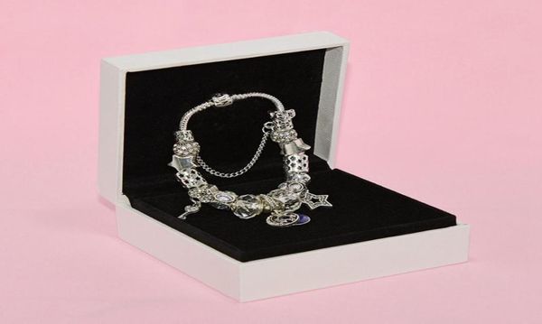 Temperamento estrela lua charme pulseira aplicável a p jóias banhado a prata diy cristal branco frisado pulseira com caixa ms gi6175831