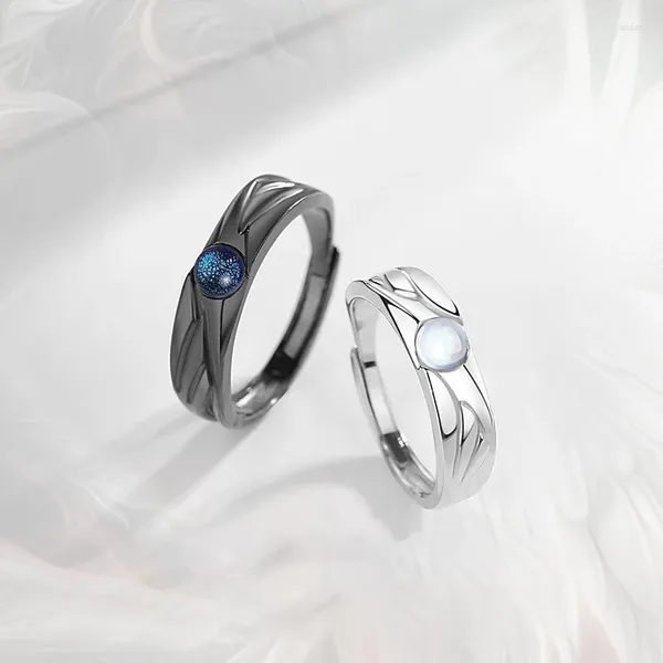 Anéis de cluster moda anjo diabo para mulheres homens romântico ajustável moonstone bff amizade casal anel casamento jóias acessórios