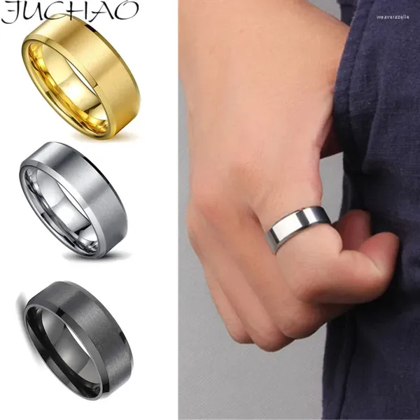 Кольца кластера JUCHAO классическое кольцо мужские титановые черные ювелирные изделия обручальные кольца подарок бойфренду падение