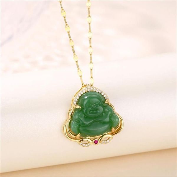 Anhänger Halsketten Exquisite Smaragd Imitation Jade Lächelnder Maitreya Buddha Schutz für Frauen Mädchen Glück Schmuck Geburtstagsgeschenk205t