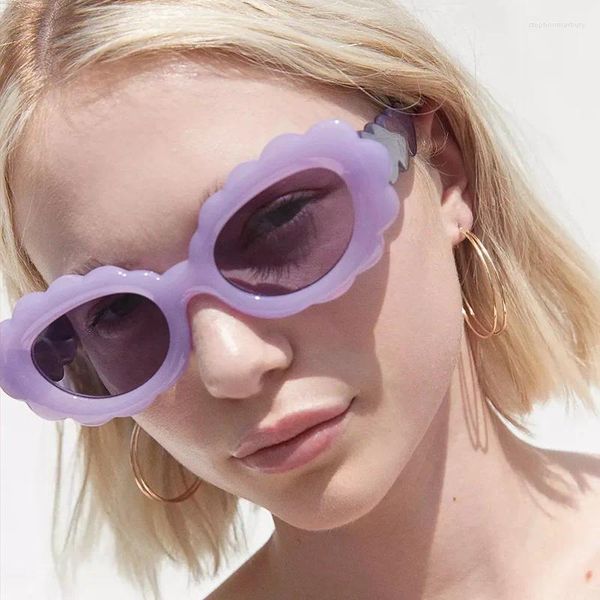 Güneş gözlüğü Oval Çiçekler Kadınlar Moda Jöle Renk Gölgeleri Kişilik Açık Spor Plajı Gözlük Trendi Bulut UV Goggles