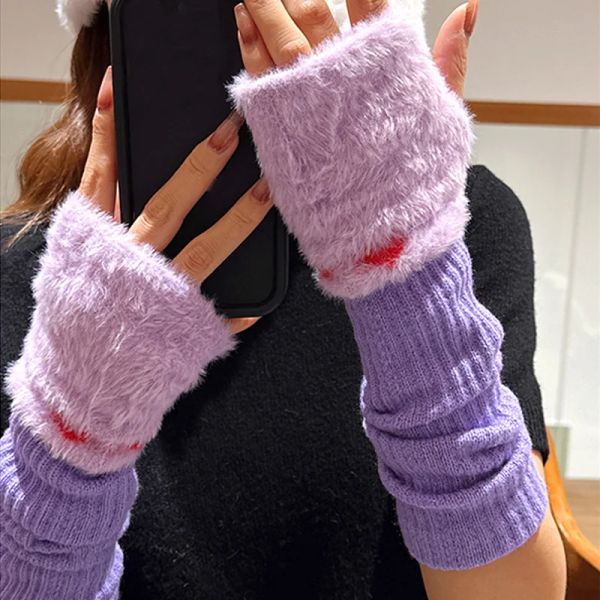 Frauen Winter Warme Handschuhe Sexy Faux Kaninchen Fell Hand Handgelenk Wärmer Finger Handschuhe Fäustlinge Für Damen Halb-Finger Handschuhe