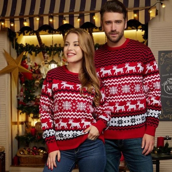 Strampler 2023 Familie Weihnachten passende Outfits Eltern-Kind-warmer dicker Strickpullover Paare weicher lässiger Pullover Weihnachtslook-Kleidung 231212