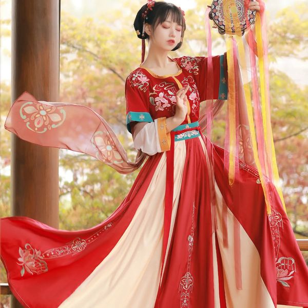 Ethnische Kleidung Yourqipao Chinesische Frauen Hanfu Kostüm Fee Cosplay Performance Tanzkleid Party Outfit Blau Rot Sets für Damen 231212