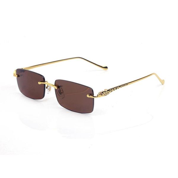 Klassische beliebte Männer Sonnenbrille Quadrat Kristall Leopard Dekoration Mode Frauen Design Brille Randlos Golddraht Anti-Blaulicht ant3411