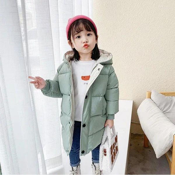 Down Palto Kış Orta Uzunluk Erkek Kız Bebek Kız Kapüşonlu Pamuk Kırık Sıcak Ceket Çocuklar Parka 2-8 Yıllık Genç Çocuk Giysileri