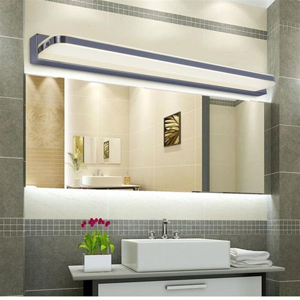 Novo simples espelho do banheiro luz led lâmpada de parede do banheiro aço inoxidável lamparas de pared maquiagem à prova dwaterproof água anti-nevoeiro lamps223d