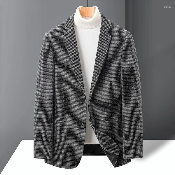 Abiti da uomo Cappotto di lana double face a quadri mille uccelli di alta qualità per uomo Blazer corto con colletto casual coreano