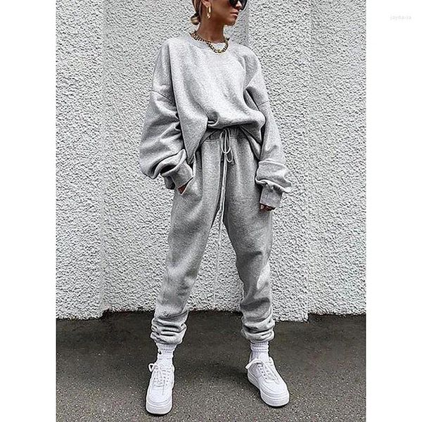 Calças femininas de duas peças outono 2023 moletom calças sweatsuits para mulheres casual cáqui rosa roxo branco amarelo verde roupas combinando