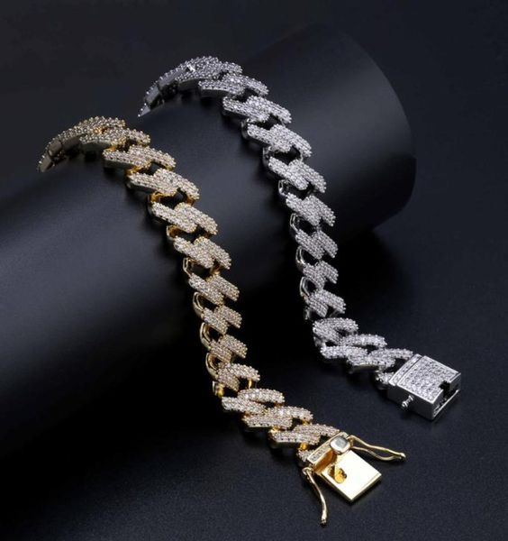 14mm 78nch Straight Edge Diamonds Cuban Link Chain Armband Gold Silber Iced Out Zirkonia Hiphop Herrenschmuck5509503
