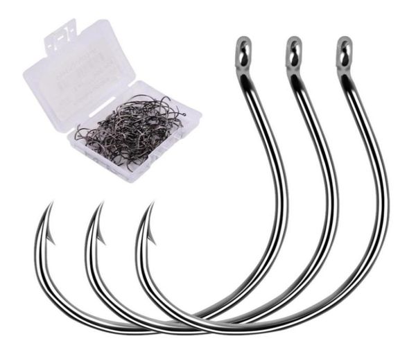 Ganchos de pesca 100pcs aço carbono farpado gancho conjunto engrenagem para granel rio camarão e lagosta olho enfrentar caixa fishhook7595956