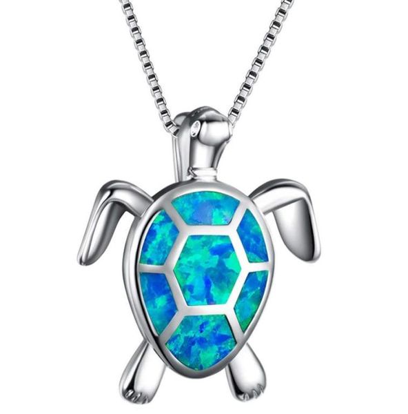 Ciondolo tartaruga marina in argento con gioielli hawaiani e collana con ciondolo opale bianco per donna3028085