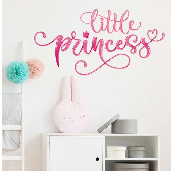 Rosa pequena princesa personagem coroa adesivos de parede para quarto das crianças menina decalques de parede casa adesivos decorativos murais papel de parede