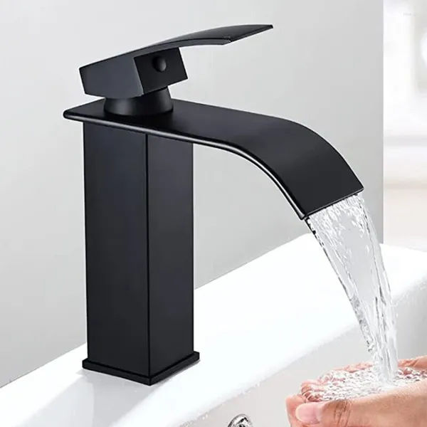 Rubinetti per lavandino del bagno Rubinetto per lavabo nero Rubinetto monocomando a cascata a cascata Miscelatori acqua fredda per lavabo