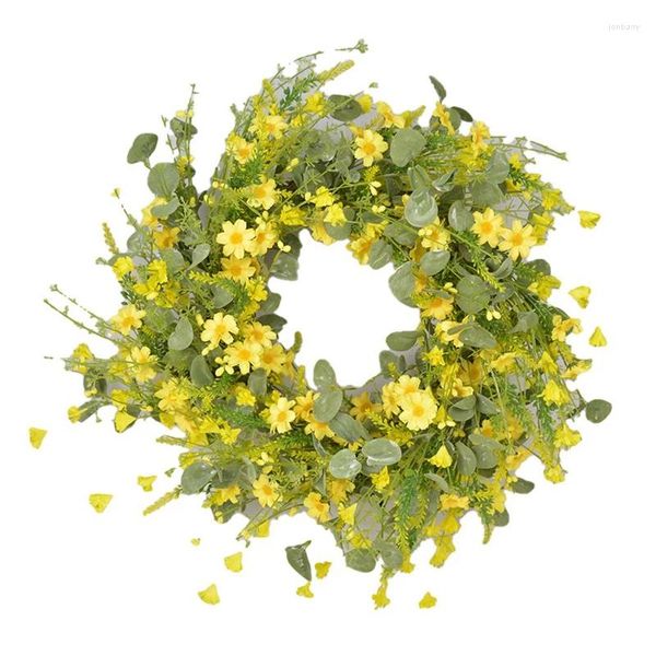 Flores decorativas 1 PCS Farmhouse Greath com Eucalyptus folhas verdes 22 polegadas para a parede da porta da frente