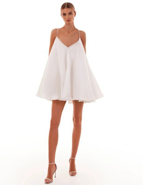 Weißes kurzes Heimkehr-Cocktailkleid für Damen, 2024, Träger, sexy V-Ausschnitt, rückenfrei, Sommer, weiße Babydoll-Kleider, Geburtstagsfeier, Abendessen, Robe de Soiree