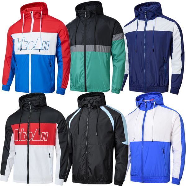 Mens Ceket Jersey Hoodie Sport Windbreaker Koşu Ceket Sokağı Moda Çok Renkli Dış Giyim Palto Futbol Eğitim Takım M-4XL Asya Boyutu İnce Ceket