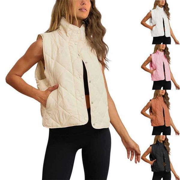 Designerjacke BottegassVenetas Cleanfits 7a Amazon Damen-Tanktop aus gesteppter Baumwolle Stehkragen Leichter Knopf gepolstert mit TaschenAHUK