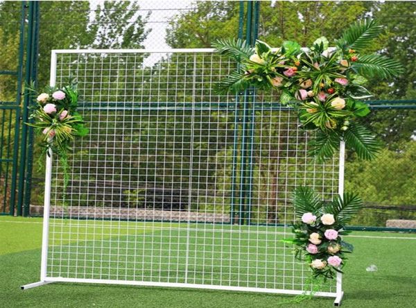 Decorazione della festa nuziale Griglia quadrata Arco in ferro battuto Palloncini in rete oro bianco nero Fondale Decorazione Geometria7050530