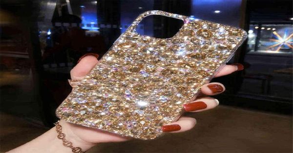 Custodie per cellulari Glitter Custodia per cellulare in cristallo di diamante oro pieno per iPhone 14 13 12 11 Pro Max Custodia per donna Bling di lusso Rhinest9227613