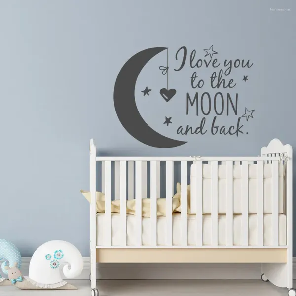 Adesivi murali Cameretta per bambini Camera da letto Luna Stelle Cuore Adesivo con citazione rimovibile Ti amo per andare e tornare a casa Murale SYY165