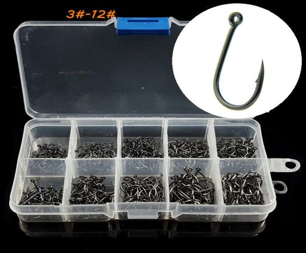 10 tamanhos misturados 312 preto ISE gancho de alto carbono ganchos farpados de peixeshooks asiáticos equipamentos de pesca de carpa 500 peças Caixa W11429097