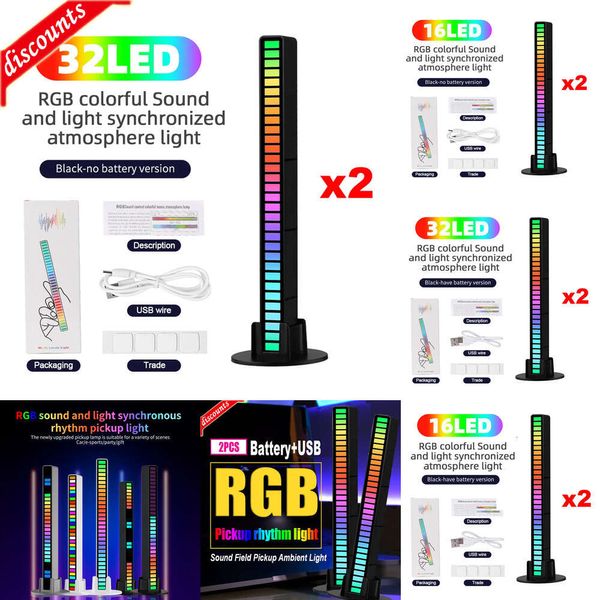 Neue dekorative Lichter, 2 Stück, RGB-Soundsteuerung, LED-Lichtleiste, Auto-Rhythmus, bunte Pickup-Lampe, Musik, DJ, Bar, Party, Auto-Innenraum, Umgebungslicht, 16/32 Strahllicht