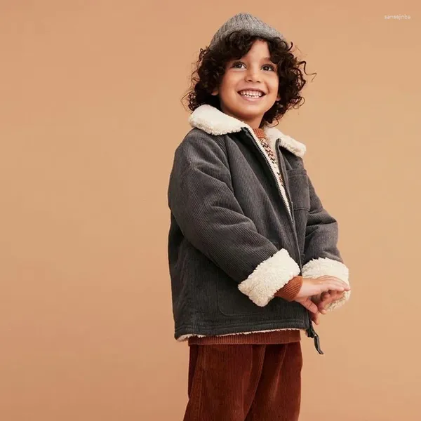 Пуховое пальто, зимняя вельветовая хлопковая куртка для девочек, детская двусторонняя теплая куртка из шерпа