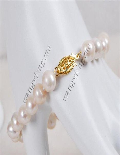 Bracciale con perle coltivate Akoya bianche naturali autentiche da 89 mm 7 5 annodate a mano3225279l2790146