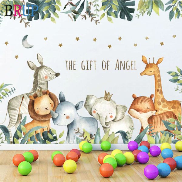 Simpatici animali giungle foresta adesivi murali stile pittura per soggiorno camera dei bambini adesivo da parete decorazione della parete della scuola materna del bambino murales regalo