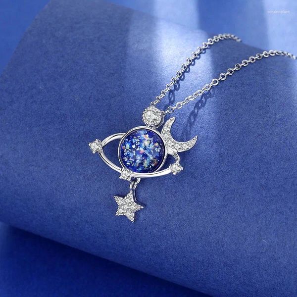 Ketten Koreanischer Stil Space Choker Halskette für Frauen Luxus glänzender Strass Mond Stern Schlüsselbein Kette Trendy Charm Party Anhänger Schmuck